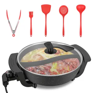 6L Electric Hot Pot with Divider 1100W Dual-Flavor Pot Shabu Shabu Pot Non-Stick with 5-Temp Control for Shabu Shabu Fondue Perfect for Family Gatheri