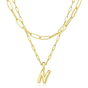 Bubble Letter Necklace Golden Balloon Initial Letter Necklace Women'S Fashion - Layered Bubble Letter A-Z Letter Pendant Necklace Stacking Name