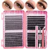 Adult Cosmetic Lash Cluster Kit (640PCS) - 20D-40D-60D-80D 9-16mm Mixed D Curl Wispy Soft Comfortable Long-Lasting, Includes Bond&Seal, Tweezers, Lash Brush