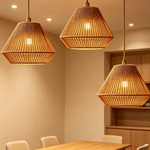 Bohemian Woven Rattan Lampshade, Handmade Natural Pendant Light Shade, Suitable for Living Room, Bedroom, Kitchen Island
