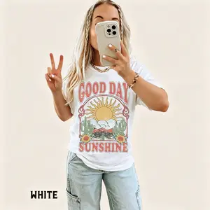 Good Day Sunshine Tee - Sun Graphic Unisex T-Shirt - Boho Retro 70s Style Hippie Shirt, Oversized Tee, Ultra-Soft Comfy Fabric, Everyday Top