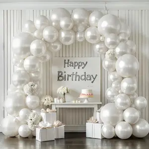 Pearl White Balloon Arch Kit,Double Stuffed Pastel White Cream Ivory Balloons Garland Kit Different Sizes   inch White Latex Balloon for Wedding Birthday Bridal Baby Shower Party Decorations