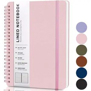 Lined Spiral Journal Notebook 160 Pages 8×5.7in A5 College Ruled Hardcover Leather Spiral Notebook Journals for Work School Women Men, Pink
