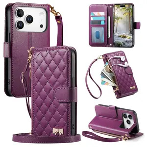 Flip Wallet Card Holder Phone Case, New Luxury Style Shoulder Strap Silicone Smartphone Protective Cover, Fits Apple iPhone 12-17 Series, Multi-Card Storage & Zipper Pocket