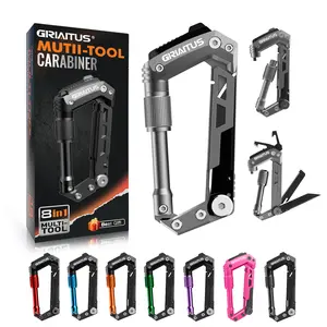 Carabiner Multitool 8-in-1 EDC Carabiners, Serrated, Rope Cutter, Screwdriver, Can Bottle Opener, Ruler, Folding Knife for Camping Hiking, Gifts for Men (Grey) tools