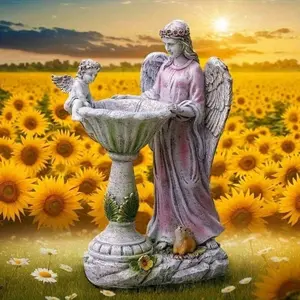 Solar LED Angel Resin Statue – Weatherproof Outdoor Garden Decor with Solar Panels, Unique Rustic Charming Lawn Ornament, Durable Yard Decoration