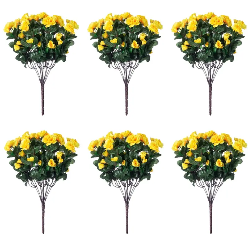 6-Bundle Artificial Camellia Flowers, UV-Resistant Fake Silk Bloom Bouquet, Floral Arrangements for Outdoor Planters & Front Porch Decor, Camilla Tree Artificial Flowers for Daily Elegance Home Supplies