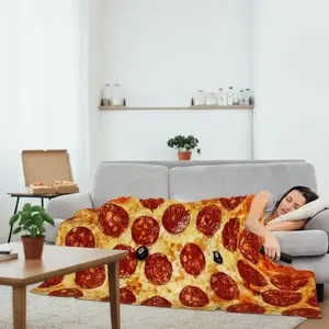 Italian Pizza Theme Flannel Blanket, Creative Design Inspired by Classic Italian Sausage Pizza, Office Nap Blanket, Game Room Sofa Cover
