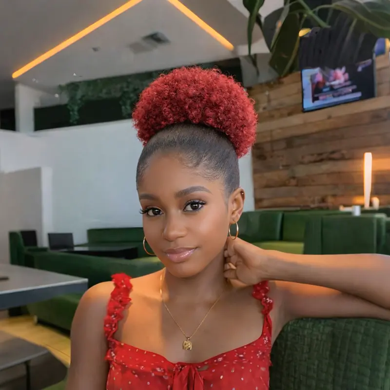 Afro Puff Drawsting Ponytail Burgundy 8 Inch Synthetic Hair Puff Durable Natural Soft and Smooth Natural Ponytails Extensions for Black Women