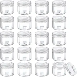 20 Pieces Clear Lid Round Pot Jars Plastic Cosmetic Containers Set for Liquid Creams Sample, 20 ml/ 0.7 oz - Organiser, Bottles