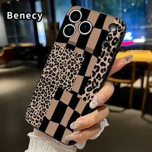 Straight Edge TPU Phone Case for iPhone 17 15 16 14 Pro Max 13 12 11 XR XS Plus Air E Chessy Leopard Blend Pattern Drop Protection Shockproof Soft Liquid Silicone Smartphone Cover