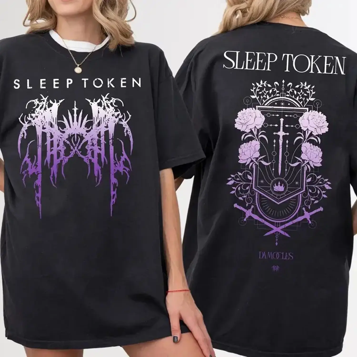 Vintage Sleep Token "Damocles" Purple 2-Sided 100% Cotton Tshirt, 2025 Tour Graphic Unisex Short Sleeve Round Neck Fitted Style Menswear Top, Concert Streetwear Fan Gift, Apparel, Shortsleeve, Casual Wear, Quick Shipping, Graphic Print, Purple Damocles, C