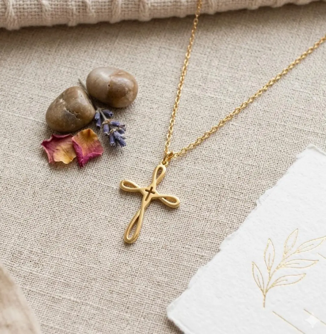 18k Gold Plated Stainless Steel Cross Pendant Necklace