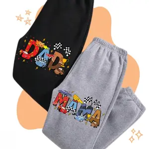 Couple Cars Family Sweatpants, Cute Cartoon Couple Matching Sweatpants, Cartoon Mom and Dad Halloween Pants, Family Gift, Trendy Top Sweatpants, Unisex Cotton Graphic Casual Sweatpants, Gift For Lover, Couple, Men and Women, Best Gift SS