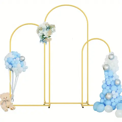Sturdy Gold Metal Arch Backdrop Stand Set (3-Piece) - 6ft,5ft,4ft Party Decoration Supplies for Wedding, Thanksgiving, Bonfire, Easter, Father's Day Home Festive Needs
