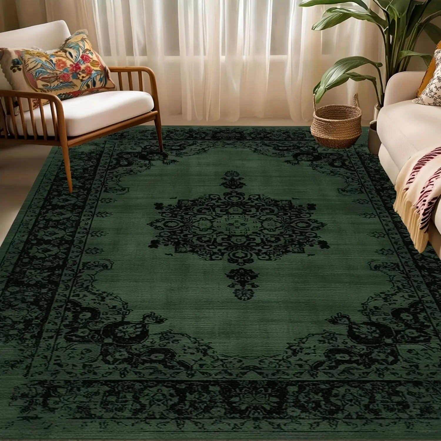 1pc Luxurious Velvet Boho Graphic Rug - 100% Polyester, Non-Slip Backing, Machine Washable, Rugs for Bedroom, Ideal for High-Traffic Living Rooms