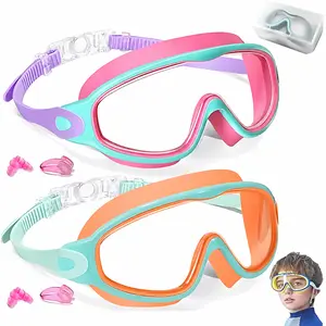 2-Pack Kids & Adults Swim Goggles – Anti-Fog Waterproof Swimming Goggles with UV Protection, Wide View Lenses, Earplugs & Nose Clip. Comfortable adjustable swim goggles for pool training, beach trips, and outdoor summer activities