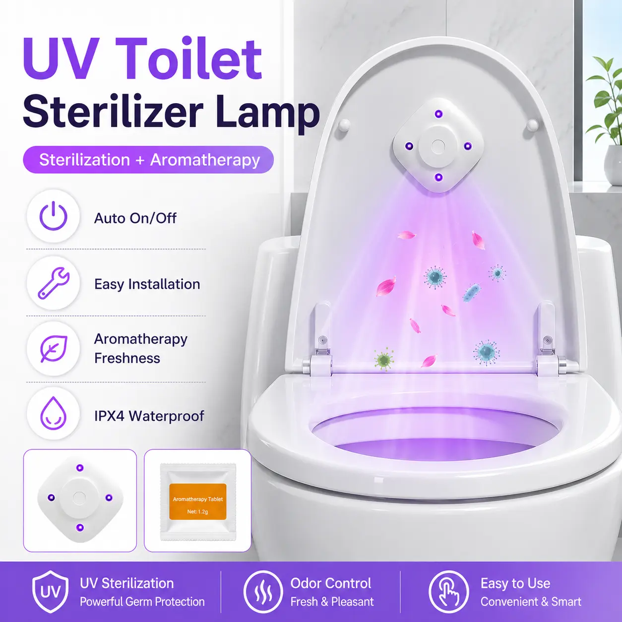 Bathroom Odor Freshener Kit, Toilet Fragrance Light with Aromatherapy Tablets, Easy Install Home Bathroom Accessory for Daily Cleaning Routine