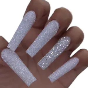Women's Press On Nails White Passion with Glitter - Stylish and Elegant Design