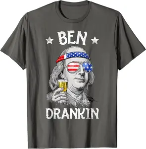 Ben Drankin 4th of July Benjamin Franklin Men American Flag T-Shirt - Anarosavill Shop 38B096R6FGSD