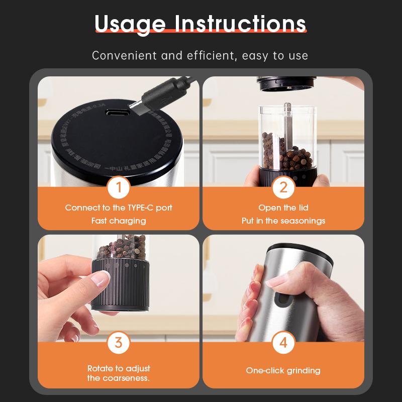 Automatic Salt and Pepper Grinder, Rechargeable Electric Spice Mill, LED Light Base, Large Capacity, Adjustable Coarseness, Self-Adjusting, Kitchen Utensils Set, New Year Gift, Home Kitchen