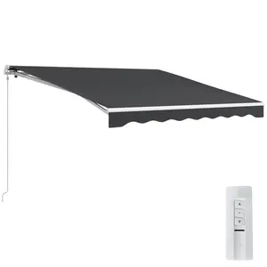 10x8ft Automatic Retractable Awning – Electric with Remote & Crank Handle. 270gsm Fabric – Element Resistant. Strong Aluminum & Powder-Coated Steel Build