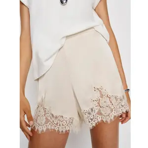 Satin Shorts for Women Low Rise Lace Trim Patchwork Silk Slip Micro Shorts Lounge Pettipants Pajamas Pj Bottoms