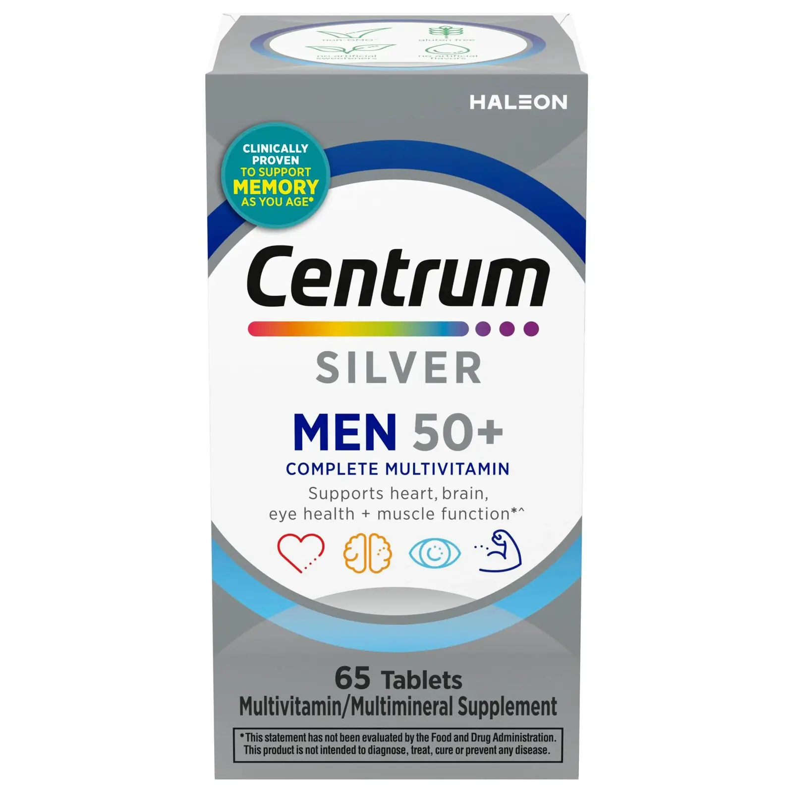 Centrum Silver Men 50 Plus Multivitamin, Vitamins B & D3, Zinc, Magnesium, Lutein, 65 Count Tablets for Daily Nutrition