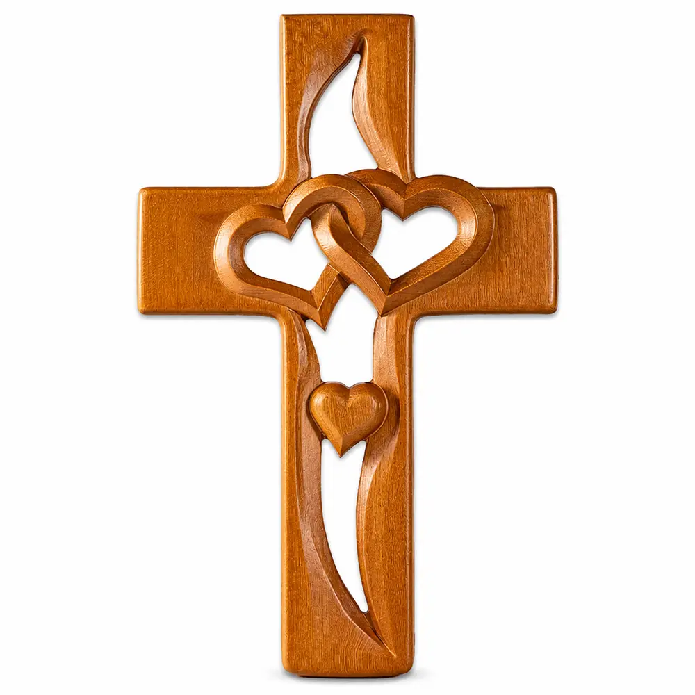 Traditional Lightweight Wooden Cross Wall Decor - Interlocking Heart Design, Mountable Christian Home Decoration, Faith-Inspired Religious Gift for Family, Farmhouse Religious Decor, Wooden Cross Religious Decorations