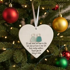 【Handmade Gift】Heart-Shaped Sea Glass Friendship Decor,Timeless Friendship Heart Keepsake,Friendship Heart Ornament for Christmas Tree Hanging Ornaments, Sea Glass Art for Best Friends