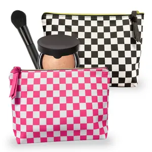 Set of 10 Checkered Cosmetic Bags