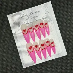 JudithArtNail handmade Barbie pink heart  French tip stiletto press-on nails