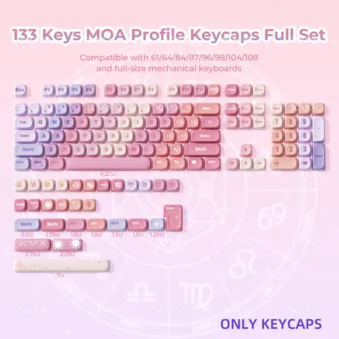 XVX Zodiac Dreamscape Pastel Rainbow MOA Profile Dye-Sublimation PBT Keycap Set, 133-Keys Full-Keyset for ANSI Layout Mechanical Keyboards, MX Switch Compatible, Includes Keycap Puller (Keyboard Not Included)
