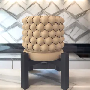 Triangle Weaved Planter + Base - Three-Part Design with Interwoven Pattern, Elegant Aesthetic, Ideal for Indoor/Outdoor Use