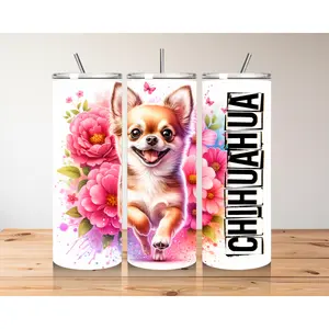Chihuahua Charm Tumbler - Customizable Floral Fun Drinkware