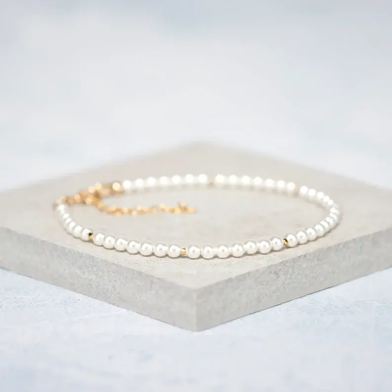 Women's 3mm Handmade Pearl Beaded Bracelet - Natural Gemstone for Purity, Elegance, Wisdom, Courage - Ideal Gift for Girlfriend