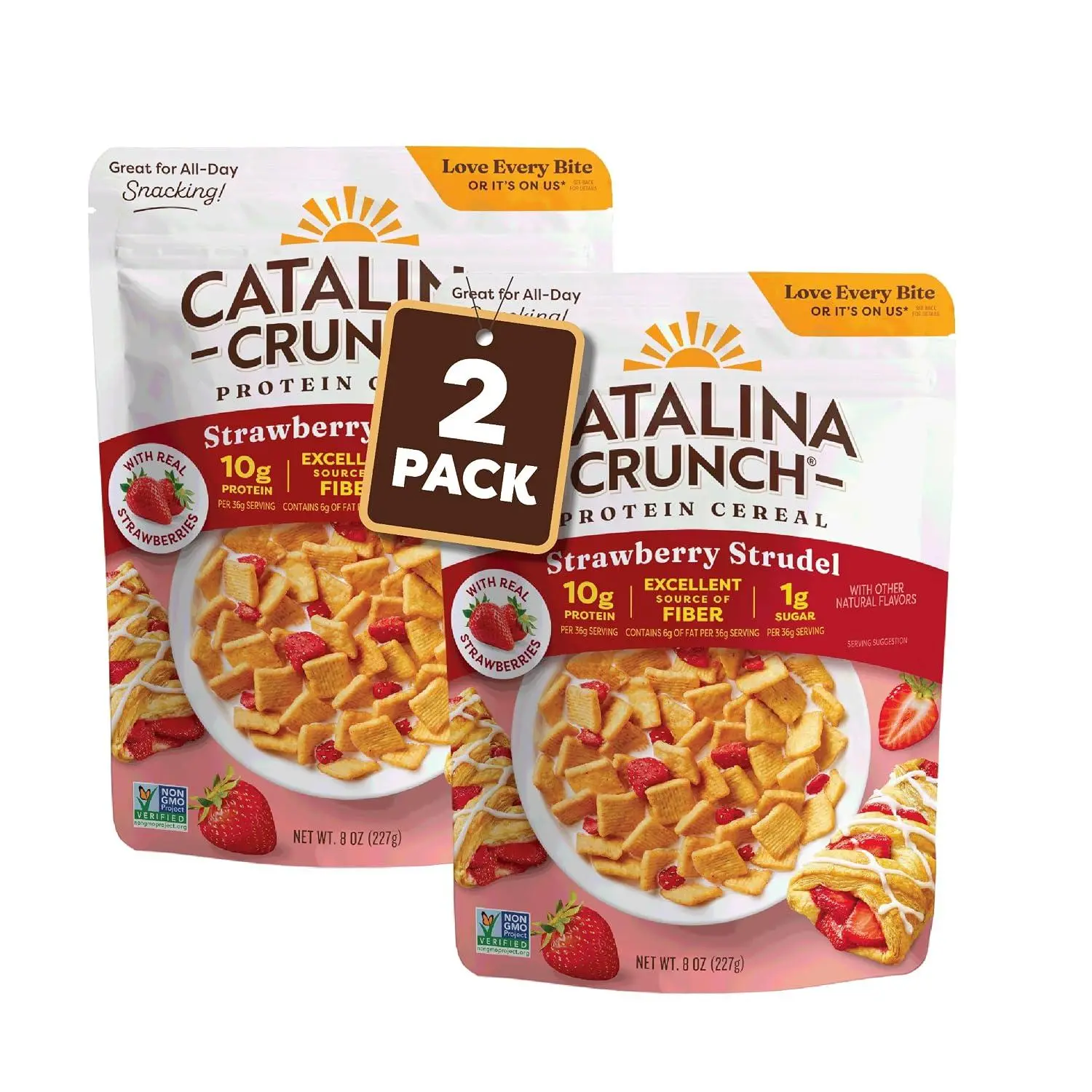 Catalina Crunch Protein Cereal, Strawberry Strudel, 8 oz Bag (Pack of 1) | No Added Sugar, 10g of Protein, Gluten Free, Excellent Source of Fiber, Breakfast Cereal, Packaging May Vary