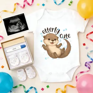 Soft Baby Bodysuit Otter Cartoon Print 100% Pure Cotton Non-Irritating Snap Closure Breathable Great For Sleep & Play