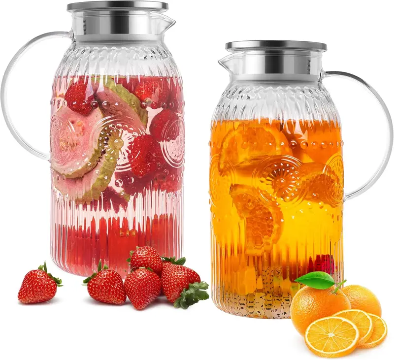 2 Pack 1.2 Liters/40 oz Small Square Glass Pitcher with Lid and Handle for Fridge, Iced Tea and Coffee Carafe Storage Container, Resistant to Hot and Cold Borosilicate Jug 2 Pack 1.2 Liters/40 oz Small Square Glass Pitcher with Lid and Handle for Fridge, Iced Tea and Coffee Carafe Storage Container, Resistant to Hot and Cold Borosilicate Jug