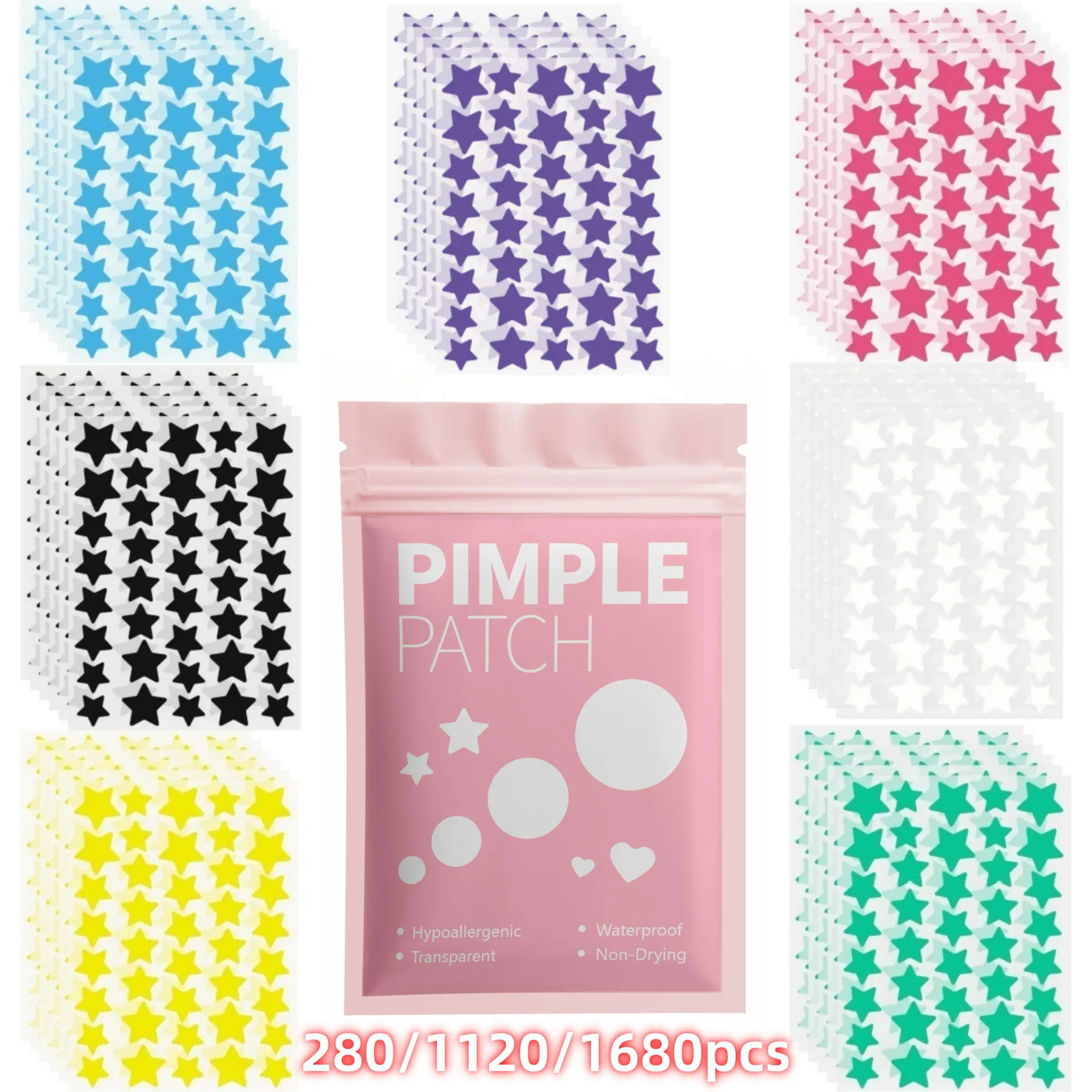Colorful Star-Shaped Water-Based Adhesive Patches, Soft Non-Irritating, Flawless Coverage, Seamless, Daily Facial Use, Everyday, Long-Lasting Stickiness