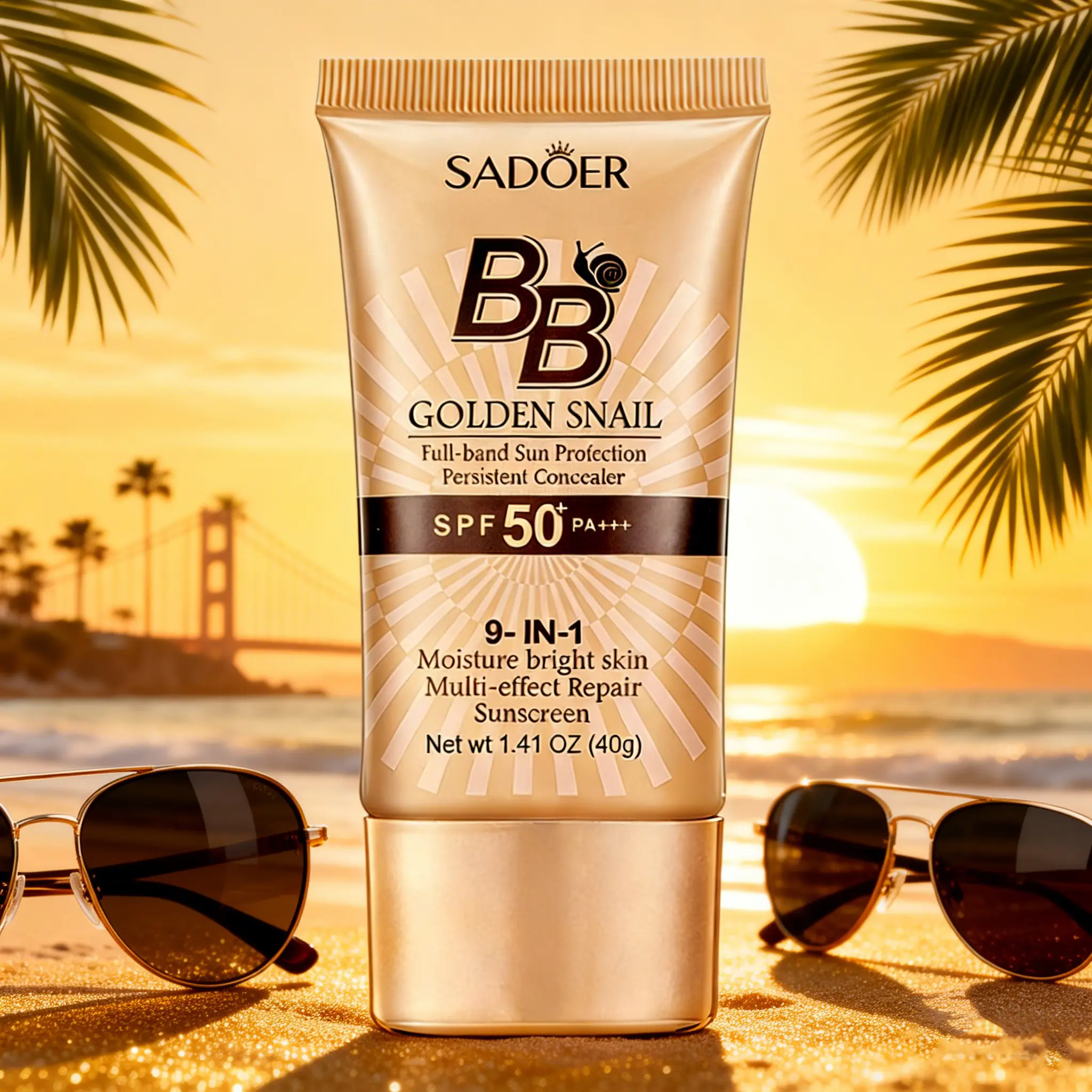 BB cream colored moisturizing cream, SPF 50, Moisturizing formula facial sunscreen, suitable for all skin types, oil-free, light colored Makeup Hydrate Moisturizer Moisture Hydrating Cosmetic Hydrating