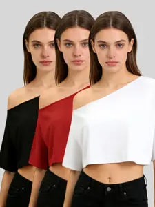 Home Casual Basic Versatile Asymmetrical Shoulder Short Sleeve Fitted T-Shirt Top Set, Three-Piece Comfortable Fit Daily Wear, Stylish Unisex Clothing