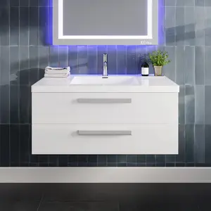 Surf 36 in. White Wall Mount Single Sink Bath Vanity with Acrylic Top and Integrated Sink