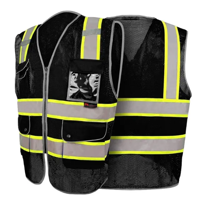 Black Utility Safety Vest, High Visibility Vest, Reflective Safety Vest