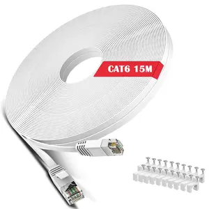 6 Ethernet  50 ft White - Flat Internet Network LAN Patch Cords - Solid Cat6 High Speed  Wire with Clips& Snagless Rj45 Connectors for Modem, Router