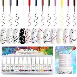 French Tip Gel Liner Nail Polish Set 12PCS Cutics UV Swirl Gel Nails Polish Nails Art Painted Build in Thin Brush Manicure Gifts for Women DIY at Home Salon Radiance Scent Cosmetic