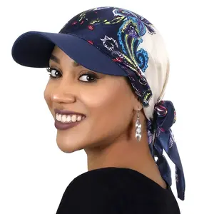 Cashew Floral Headscarf Sun Hat for Women, UV Protection Duckbill Visor Cap with Wide Brim, Lightweight Breathable Scarf Hat, Adjustable Strap Outdoor Beach Travel Hiking Fishing Gardening Hat
