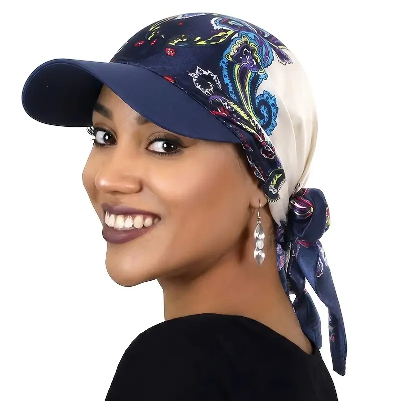 Cashew Floral Headscarf Sun Hat for Women, UV Protection Duckbill Visor Cap with Wide Brim, Lightweight Breathable Scarf Hat, Adjustable Strap Outdoor Beach Travel Hiking Fishing Gardening Hat