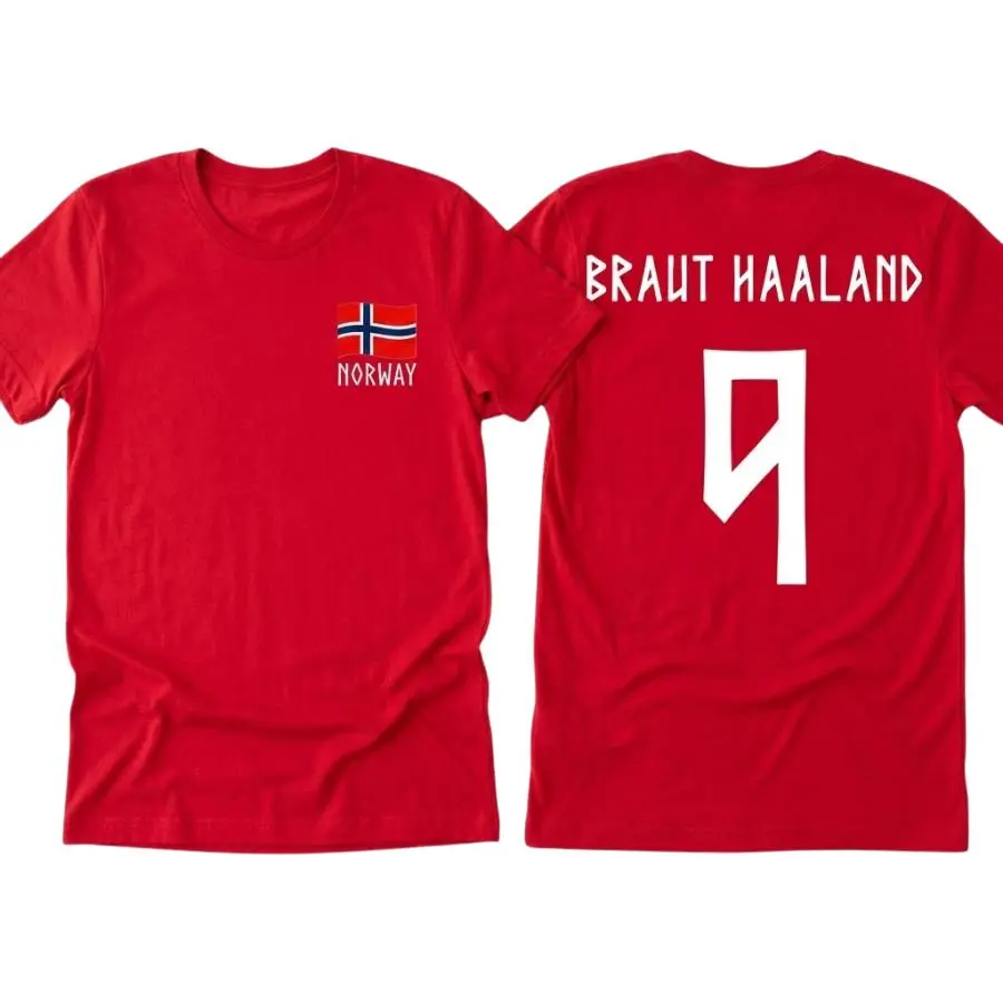 Haaland 9 Norway Soccer Adults and Youth T-shirt, Erling Haaland Shirt, Norway Flag Game Day Shirt, summer tee, kids graphic tees, mens clothing, youth clothing, kids clothing, streetwear, gift for fan