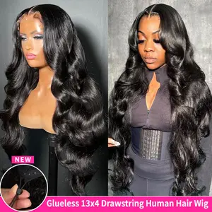 MYLOCKME Drawstring Wig 13x4 Body Wave Lace Frontal Wig Brazilian Glueless Lace Wig No Glue Pre-cut Frontal Wig For Beginners